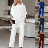 Elegant Two-Piece Outfit  Off-Shoulder Chiffon Ensemble - Product example
