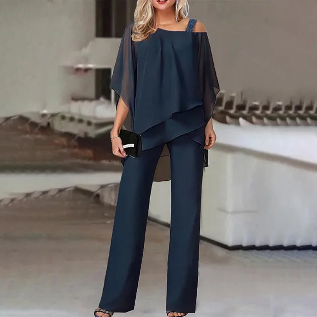 Elegant Two-Piece Outfit  Off-Shoulder Chiffon Ensemble - Product detail 7