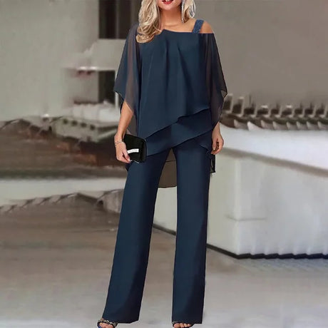 Elegant Two-Piece Outfit  Off-Shoulder Chiffon Ensemble - Product detail 7