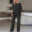 Elegant Two-Piece Outfit  Off-Shoulder Chiffon Ensemble - Product detail 4