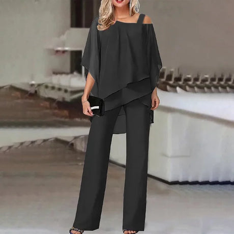 Elegant Two-Piece Outfit  Off-Shoulder Chiffon Ensemble - Product detail 4