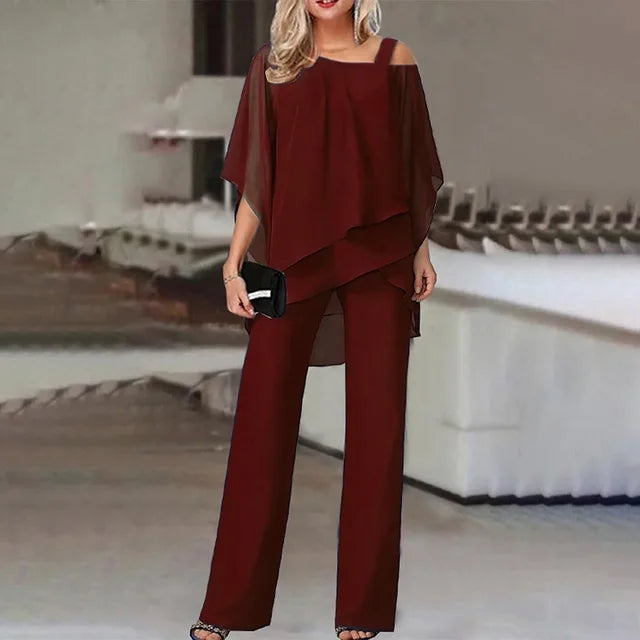 Elegant Two-Piece Outfit  Off-Shoulder Chiffon Ensemble - Product detail 8