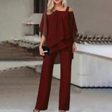 Elegant Two-Piece Outfit  Off-Shoulder Chiffon Ensemble - Product detail 8