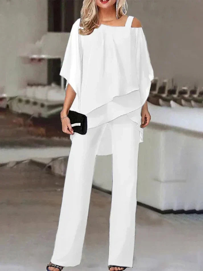 Elegant Two-Piece Outfit  Off-Shoulder Chiffon Ensemble - Product detail 6
