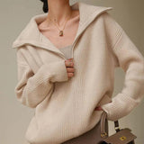 Half Zip Knit Sweater  Ribbed Cashmere Blend Pullover - Detailed view