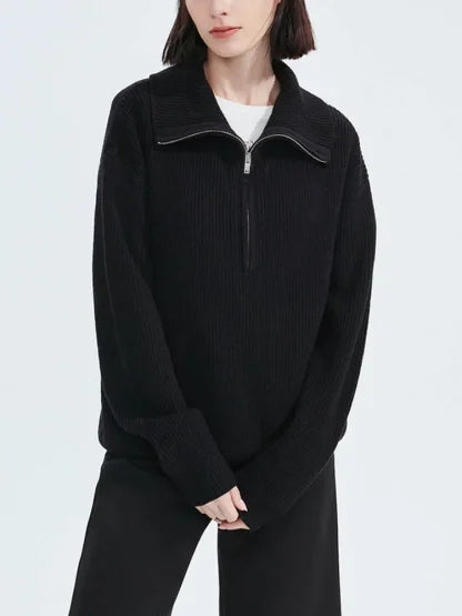 Half Zip Knit Sweater  Ribbed Cashmere Blend Pullover - Product detail 15