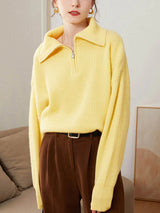 Half Zip Knit Sweater  Ribbed Cashmere Blend Pullover - Product detail 14
