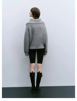 Half Zip Knit Sweater  Ribbed Cashmere Blend Pullover - Product detail 8