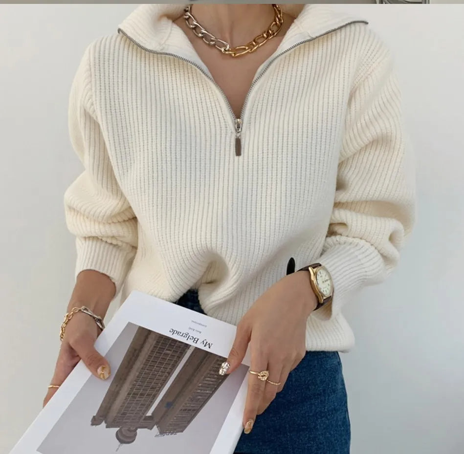 Half Zip Knit Sweater  Ribbed Cashmere Blend Pullover - Product detail 11