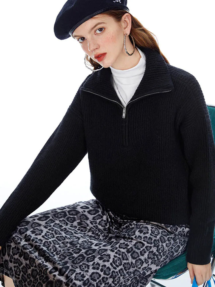 Half Zip Knit Sweater  Ribbed Cashmere Blend Pullover - Product detail 4