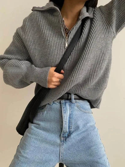 Half Zip Knit Sweater  Ribbed Cashmere Blend Pullover - Product detail 7