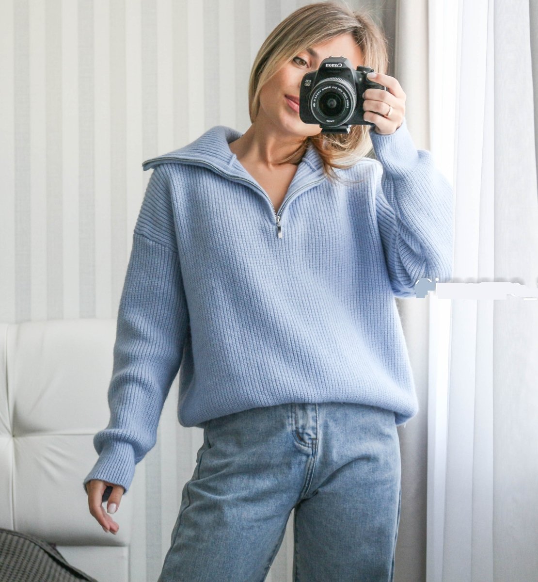 Half Zip Knit Sweater  Ribbed Cashmere Blend Pullover - Product detail 13