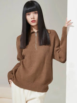 Half Zip Knit Sweater  Ribbed Cashmere Blend Pullover - Product detail 10
