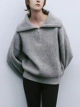 Half Zip Knit Sweater  Ribbed Cashmere Blend Pullover - Product detail 16