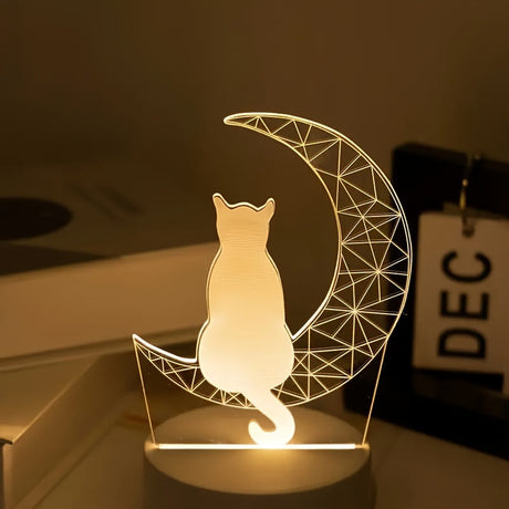 Cat Moon Night Light  3D LED Table Lamp Design - Product detail 4