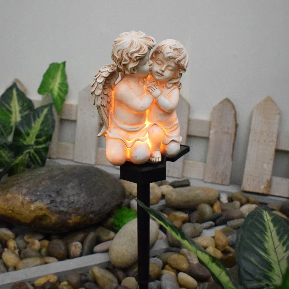 Garden Angel Solar Light  Decorative Resin Cherub Stake - Detailed view