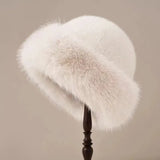 Winter Faux Fur Hat  Plush White Luxury Design - Detailed view
