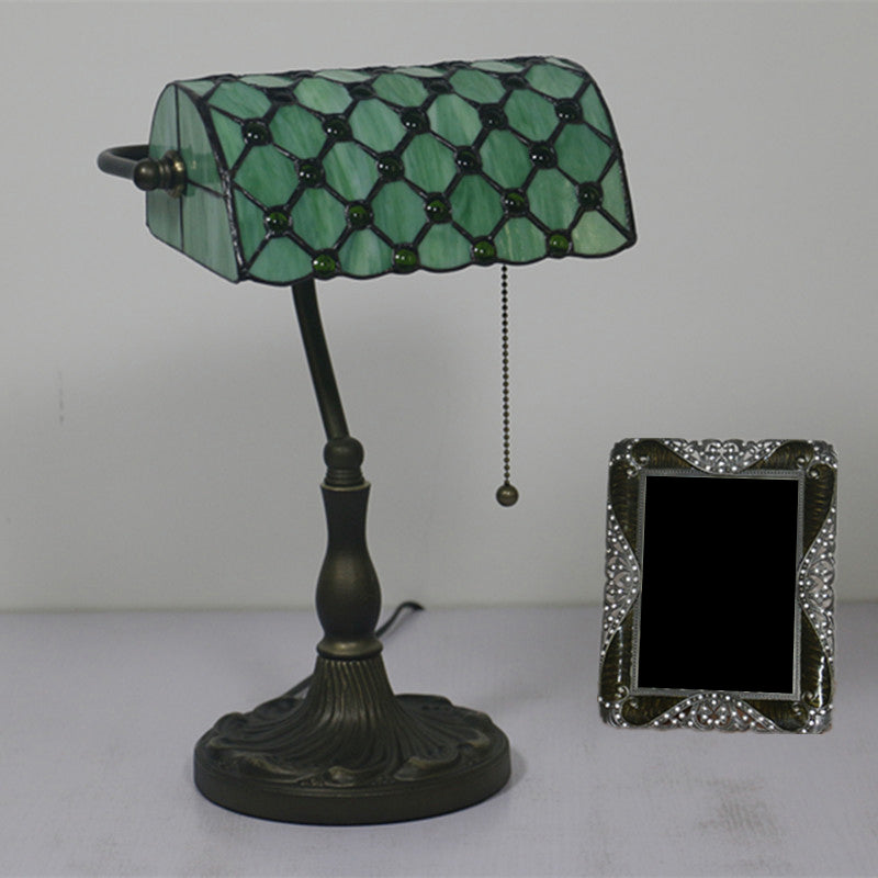 Tiffany Table Lamp  Green Glass Half Cylinder Shade - Detailed view
