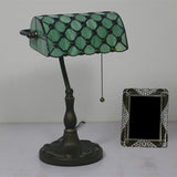 Tiffany Table Lamp  Green Glass Half Cylinder Shade - Detailed view