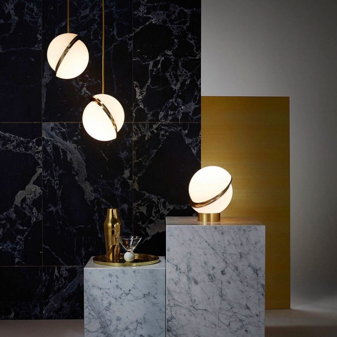 Modern Globe Pendant Light  White Glass with Brass Accent - Product example