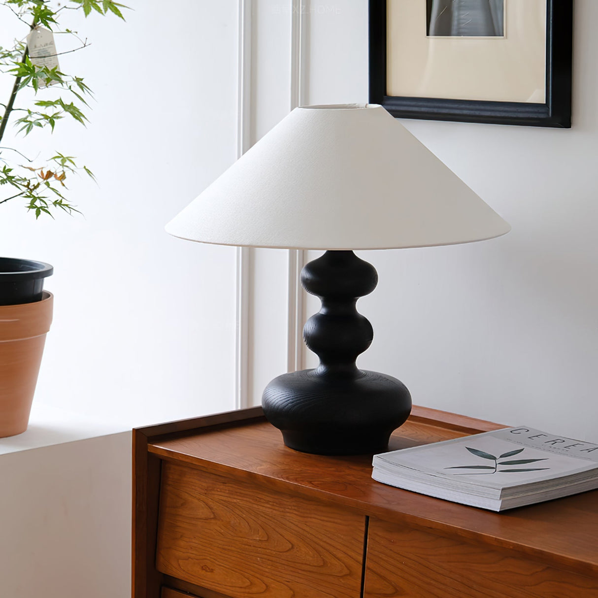 Modern Table Lamp  Black Base White Shade Design - Detailed view