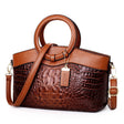 Crocodile Pattern Handbag  Brown PU Leather with Gold Hardware - Product showcase