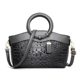 Crocodile Pattern Handbag  Brown PU Leather with Gold Hardware - Product detail 12