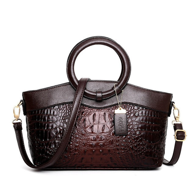 Crocodile Pattern Handbag  Brown PU Leather with Gold Hardware - Product detail 13
