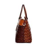 Crocodile Pattern Handbag  Brown PU Leather with Gold Hardware - Product detail 6