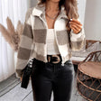 Plaid Sherpa Jacket  White Grey Checkered Pattern - Product showcase