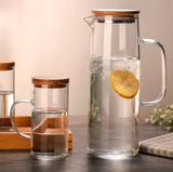 Glass Water Pitcher  Bamboo Lid Heat Resistant Jug - Detailed view