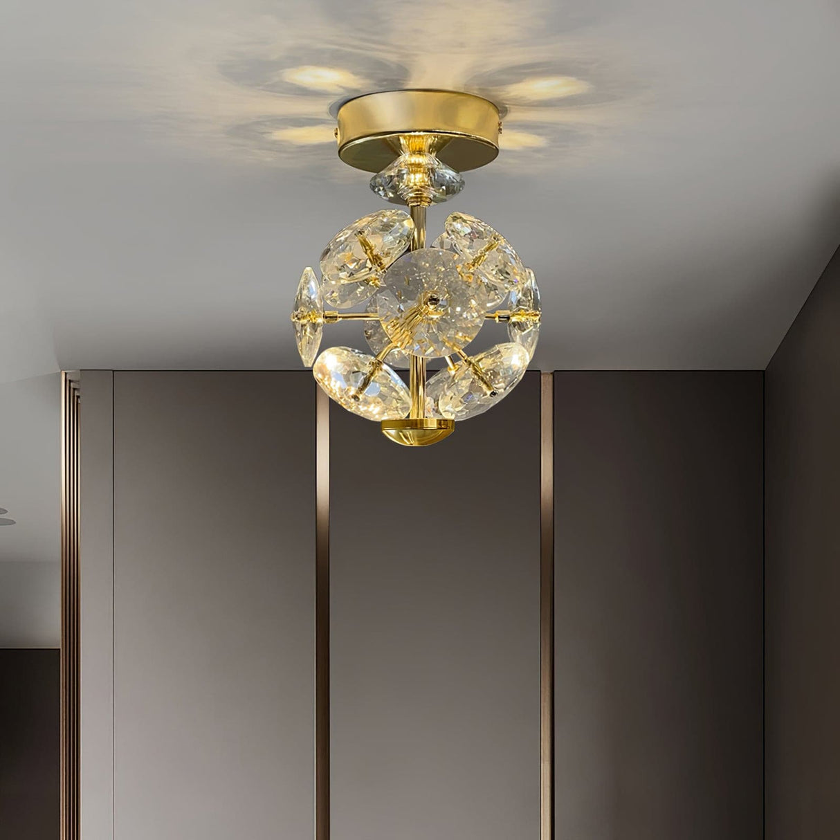 Crystal Sphere Ceiling Light  Gold Frame Glass Globe Design - Product example
