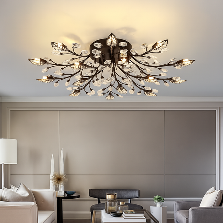 Crystal Floral Ceiling Light  Branching Design With Glass Petals - Product showcase