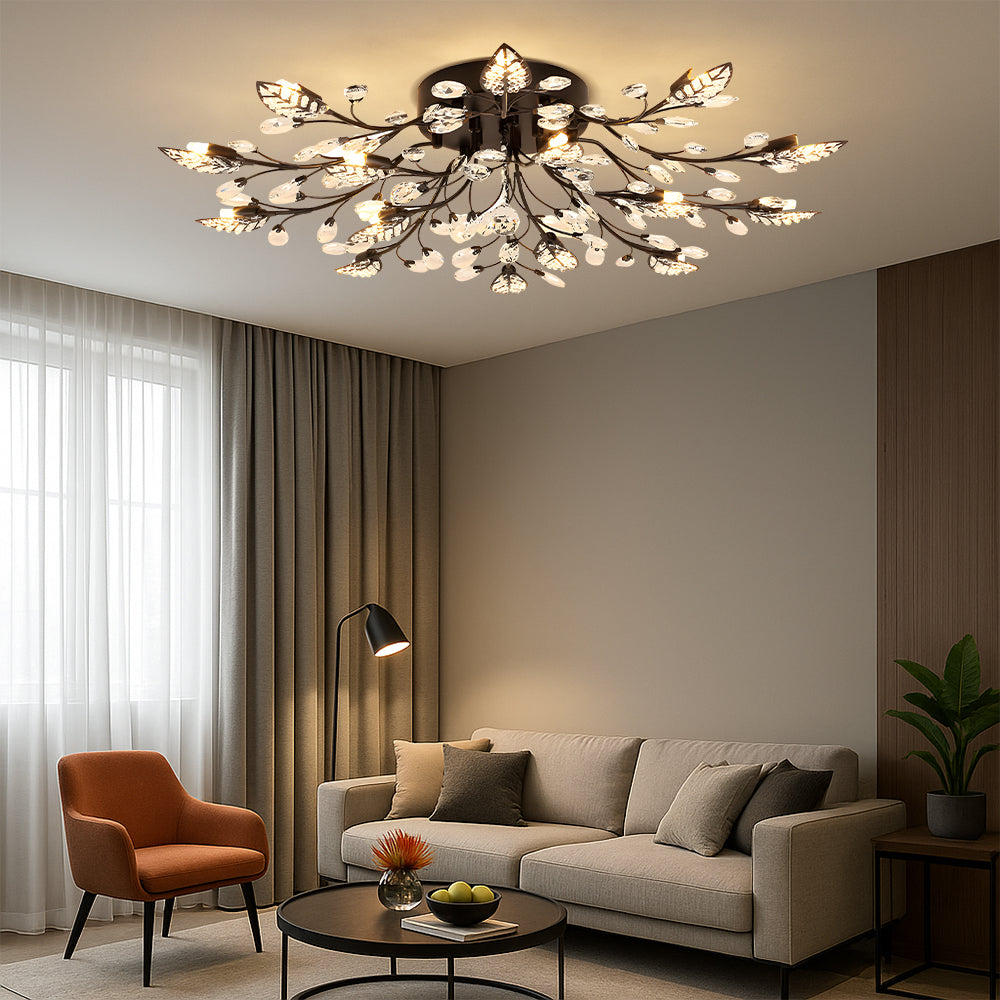 Crystal Floral Ceiling Light  Branching Design With Glass Petals - Product detail 4