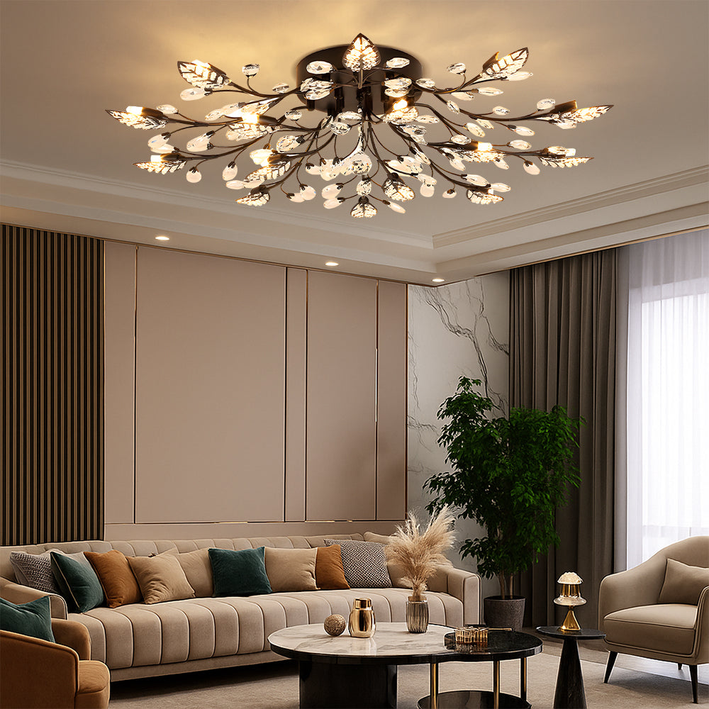 Crystal Floral Ceiling Light  Branching Design With Glass Petals - Product detail 5
