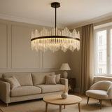 Modern Crystal Chandelier  Black Frame With Glass Prisms - Detailed view