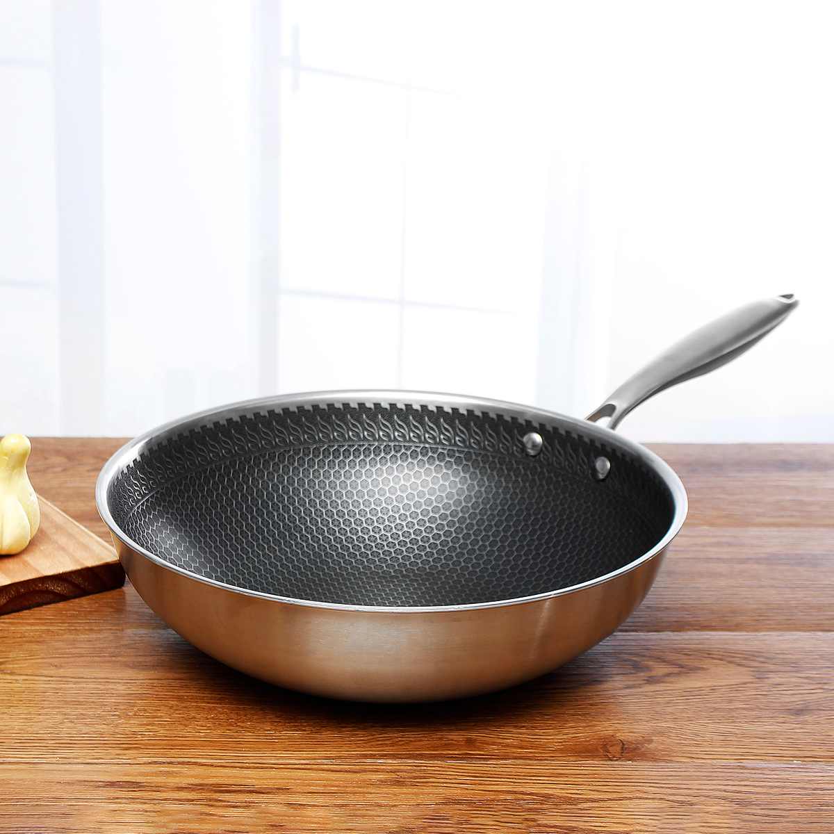 Stainless Steel Frying Pan  Non-Stick Coating with Honeycomb Texture - Product showcase