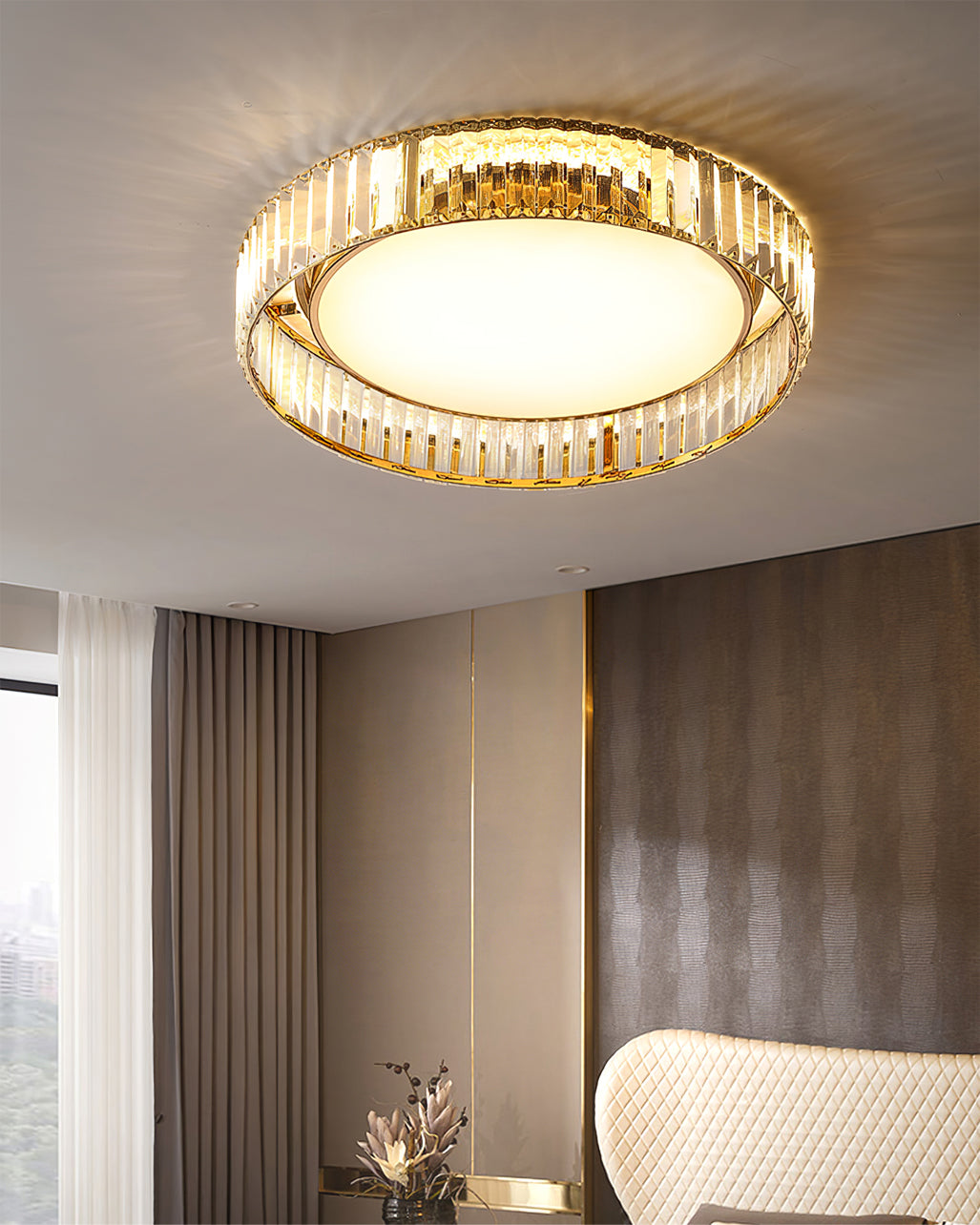 Modern Crystal Ceiling Light  Circular Glass Frame Design - Detailed view