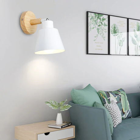 Scandinavian Wall Light  White Metal Wood Accent - Product showcase