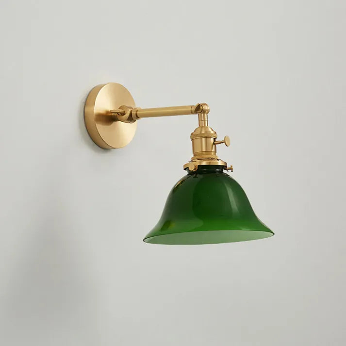 Vintage Glass Wall Lamp  Green Bell Shade with Brass Arm - Product detail 6