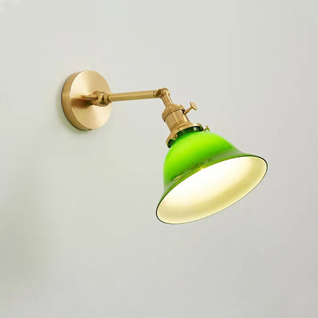 Vintage Glass Wall Lamp  Green Bell Shade with Brass Arm - Product detail 9
