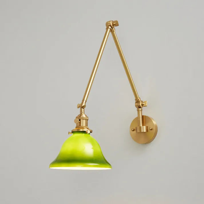 Vintage Glass Wall Lamp  Green Bell Shade with Brass Arm - Product detail 8