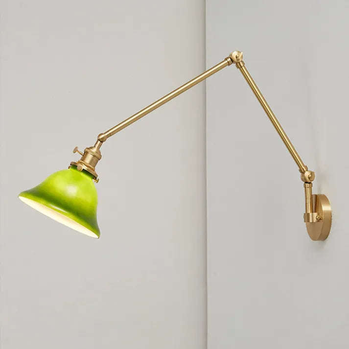 Vintage Glass Wall Lamp  Green Bell Shade with Brass Arm - Product detail 7