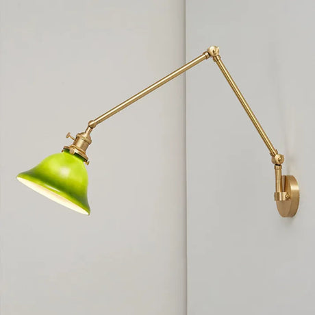 Vintage Glass Wall Lamp  Green Bell Shade with Brass Arm - Product detail 10