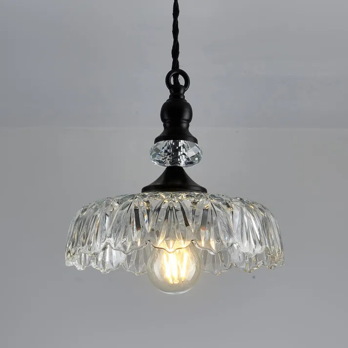 Crystal Glass Pendant Light  Vintage Fluted Shade Design - Detailed view