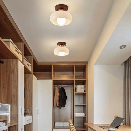 Vintage Ceiling Light  Wood and Glass Dome Design - Product showcase