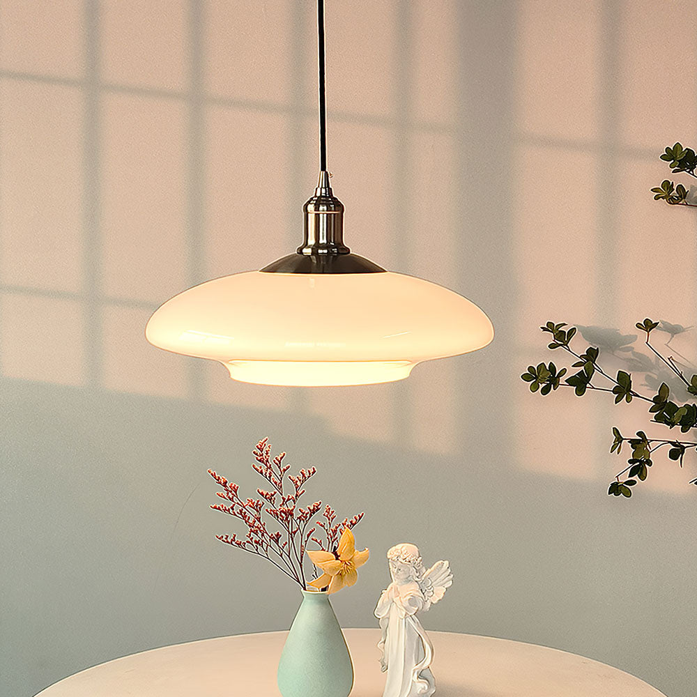 Modern Glass Pendant Light  White Disc Shade Design - Detailed view