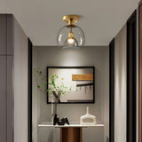 Modern Glass Ceiling Light  Clear Dome Brass Fixture - Detailed view