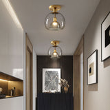 Modern Glass Ceiling Light  Clear Dome Brass Fixture - Product showcase