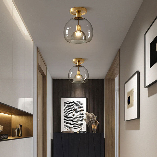 Modern Glass Ceiling Light  Clear Dome Brass Fixture - Product showcase